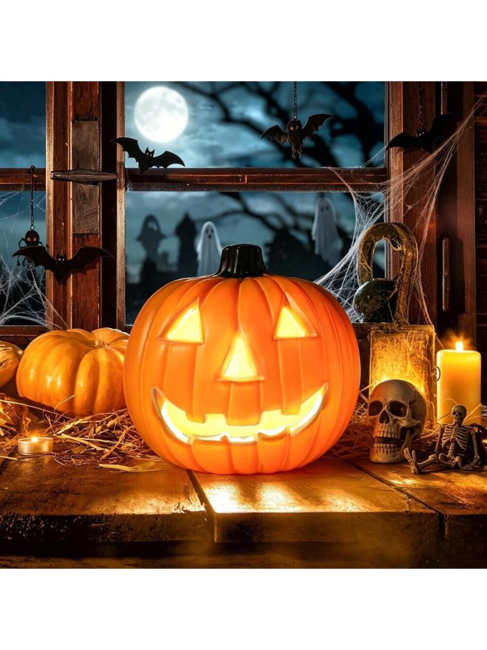 🎃8Inch LED Orange Warm Glow Classic Jack-O-Lantern Face Halloween Pumpkin Decor